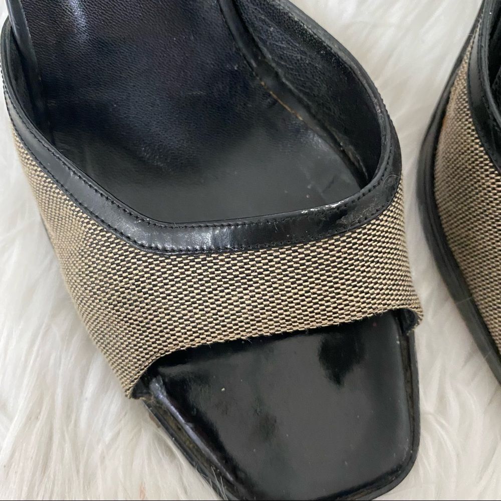 GUCCI leather trim taupe canvas open chunky heel mule 7.5 EUR 38 - Picture 5 of 13